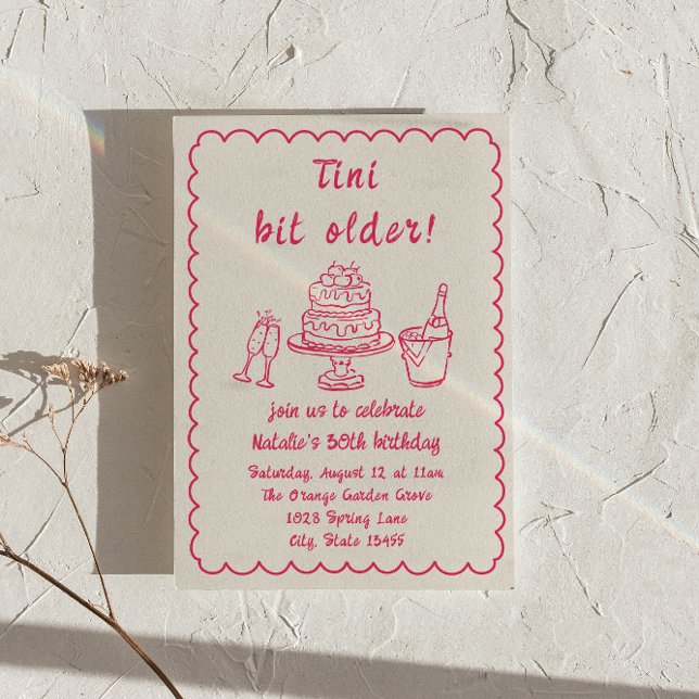 30:e Rosa Hand plockade Champagne Cake Födelsedags Inbjudningar (Skapare uppladdad)