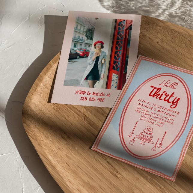 30:e Rosa Hand Write Drawn Cake Photo Birthday Inbjudningar (Skapare uppladdad)