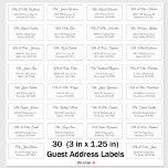 30 Elegant Wedding Guest Address Labels  Klistermärken<br><div class="desc">Make addressing your wedding invitations effortless with these beautifully designed guest address labels. Each sheet includes 30 custom labels, each sticker measures 3 inches wide by 1.25 inches high, perfectly sized for standard A7 (5x7) invitation envelopes. Featuring classic script and clean typography, these labels add a sophisticated touch to your...</div>
