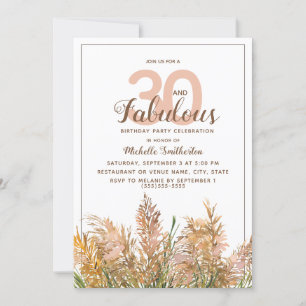 30 Fabulous Pampas Grass on White Birthday Inbjudningar