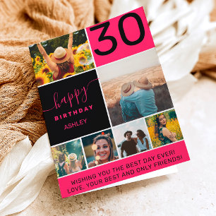 30 födelsedag Nyon rosa 6 fotosamlingsladd Kort