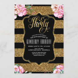 30 Födelsedagsfest inbjudan-Blommigt Guld Glitte Inbjudningar