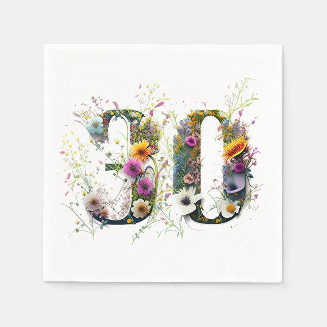 30 Födelsedagsnummer Vilda blommor  Pappersservett (Framsidan)