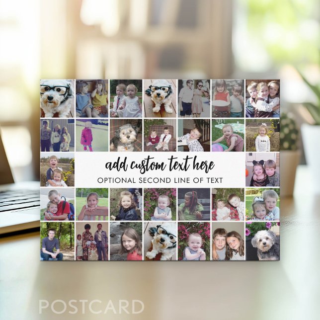 30 Fotocollage Grid - 2 Textrutor - svart vitt Vykort (Photo Postcard - Customize with your favorite photos)