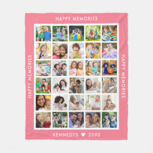 30 Fotokollage Familjenamn Minnen Rosa Fleecefilt