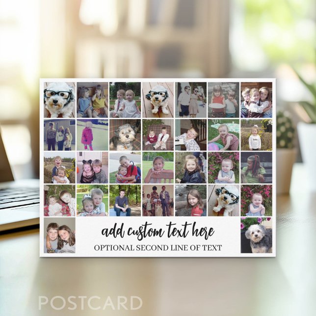30 Fotokollage Grid - 2 Textrutor - svart vitt Vykort (Photo Postcard - Customize with your favorite photos)