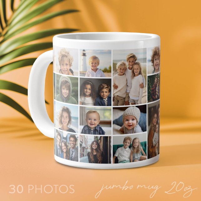 30 Fotokollage - rutnät små bilder Jumbo Mugg (Custom Photo Mug with Lots of Photos)