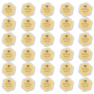 30 Hexagonformad vattentät honung av gult med bin Klistermärken