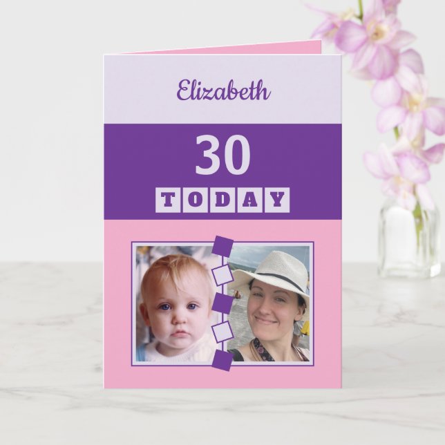 30 idag Alla åldrar 2 bilder rosa lila födelsedag Kort (Orkide)