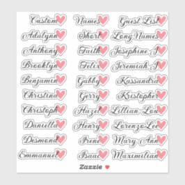 30 Namn Anpassad Gästlista Kalligrafi Persika Hjär Klistermärken