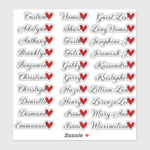 30 Namn Anpassningsbar Guest Calligraphy Red Heart Klistermärken