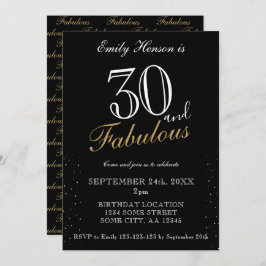 30 och Fabulous Black Elegant Script Birthday Inbjudningar
