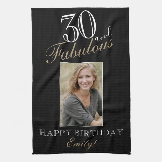 30 och Fabulous Elegant 30års födelsedag Photo Kökshandduk (Vertikal)