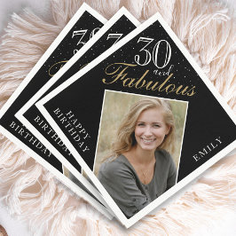 30 och Fabulous Elegant Black Photo 30års födelsed Pappersservett