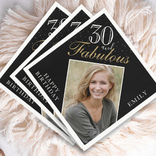 30 och Fabulous Elegant Black Photo 30års födelsed Pappersservett