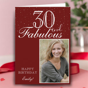 30 och Fabulous Elegant Red Birthday Photo Kort