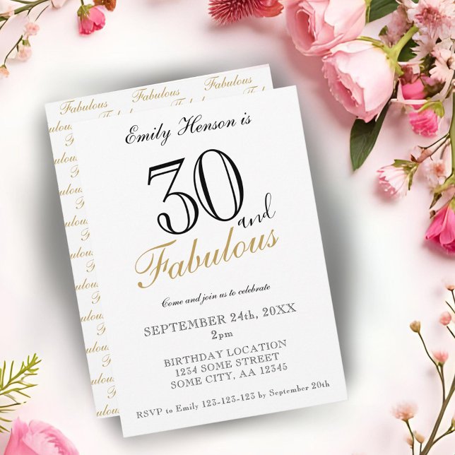 30 och Fabulous Elegant Script Birthday Inbjudningar (Skapare uppladdad)