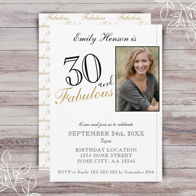 30 och Fabulous Elegant Script Photo Birthday Inbjudningar (Skapare uppladdad)