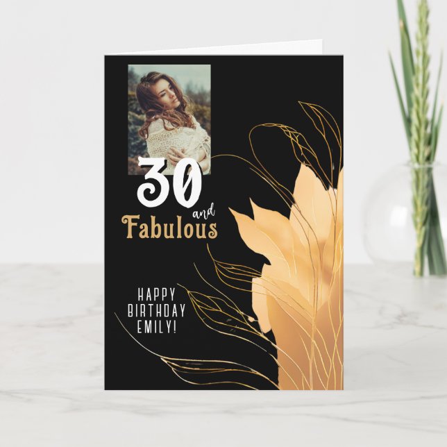 30 och Fabulous Guld Foliage 30års födelsedag Phot Kort (Framsida)