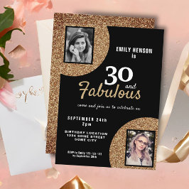 30 och Fabulous Guld Glitter 2 Photo 30års födelse Inbjudningar