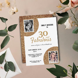 30 och Fabulous Guld Glitter 2 Photo 30års födelse Inbjudningar