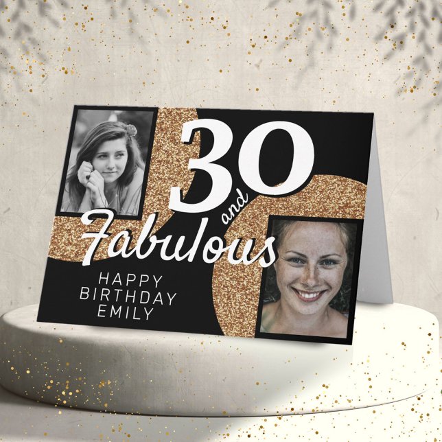 30 och Fabulous Guld Glitter 2 Photo 30års födelse Kort (Skapare uppladdad)