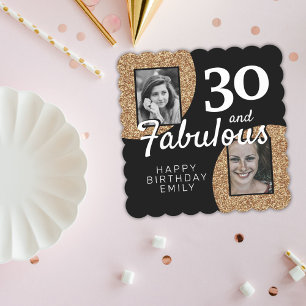 30 och Fabulous Guld Glitter 2 Photo 30års födelse Underlägg Papper
