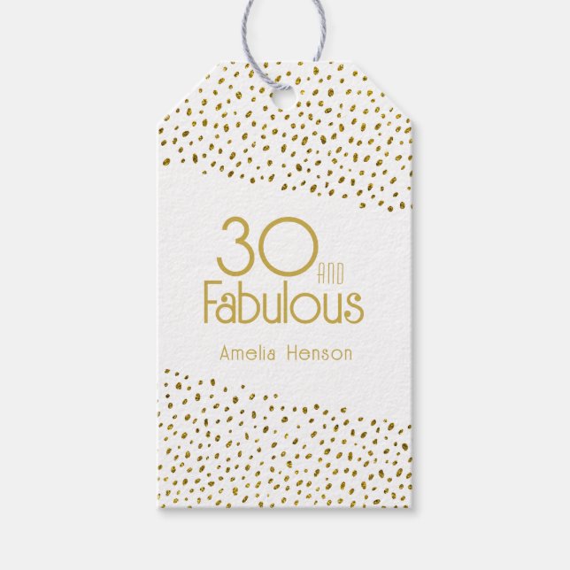 30 och Fabulous Guld Glitter 30års födelsedag Presentetikett (Framsidan)