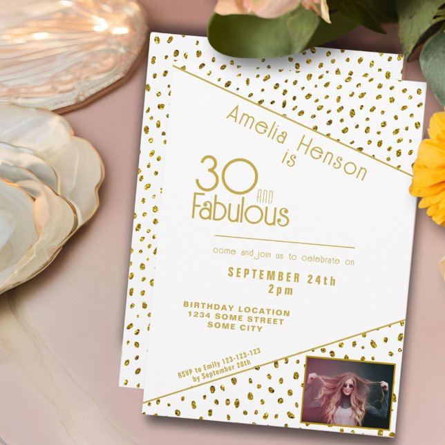 30 och Fabulous Guld Glitter Photo 30års födelseda Inbjudningar (Skapare uppladdad)