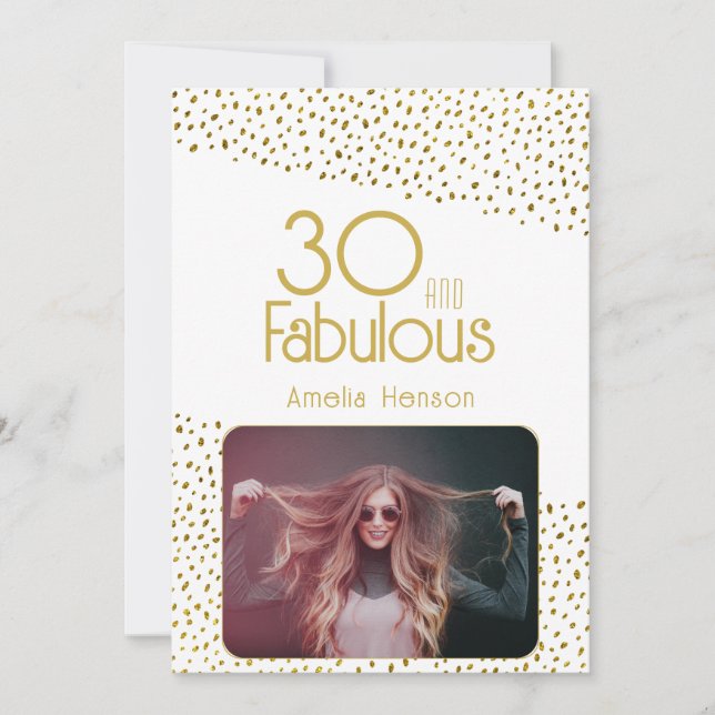 30 och Fabulous Guld Glitter Photo 30års födelseda Kort (Framsida)