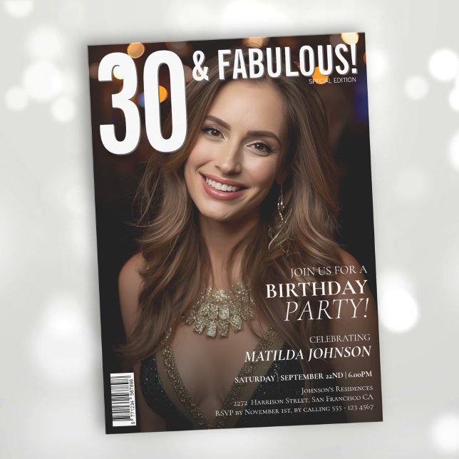 30 och Fabulous Magazine Cover 30års födelsedag Inbjudningar (30 and Fabulous Magazine Cover 30th Birthday Invitation)