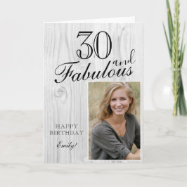 30 och Fabulous Rustic Wood Elegant Birthday Photo Kort