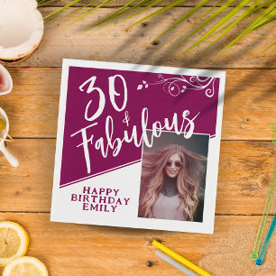 30 och Fabulous Script Photo Magenta 30års födelse Pappersservett