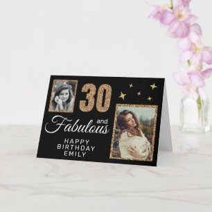 30 och fantastisk guldglitter 2 foto 30-årsdag kort