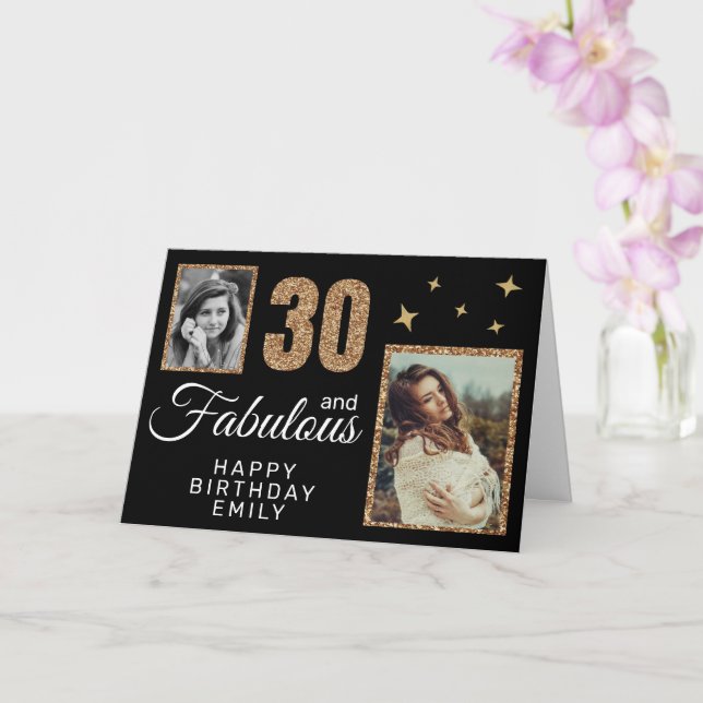 30 och fantastisk guldglitter 2 foto 30-årsdag kort (Orkide)