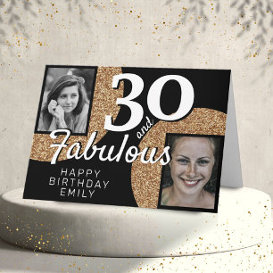 30 och fantastisk guldglitter 2 foto 30-årsdag kort