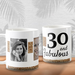 30 och fantastisk guldglitter 2 foto 30-årsfirande kaffemugg