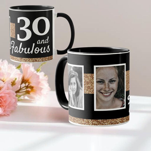 30 och fantastisk guldglitter 2 foto 30-årsfirande mugg (Skapare uppladdad)