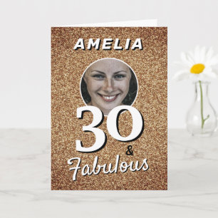 30 och fantastisk guldglitter 30-års födelsedagsfo kort