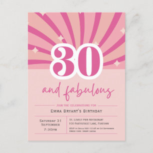 30 och fantastisk rosa 30-års födelsedagsinbjudan vykort