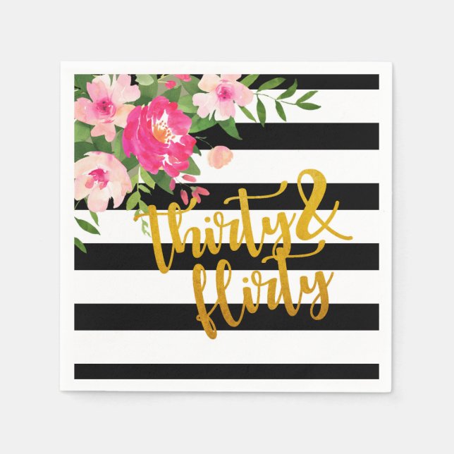 30 och Vänd Napkin - Svartvit Rand Pappersservett (Framsidan)