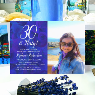 30 och Vänd Royal Blå foto-Födelsedagsfest Inbjudningar