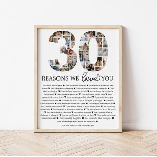 30 skäl vi älskar dig Foto Collage Minnessaksgåva Poster