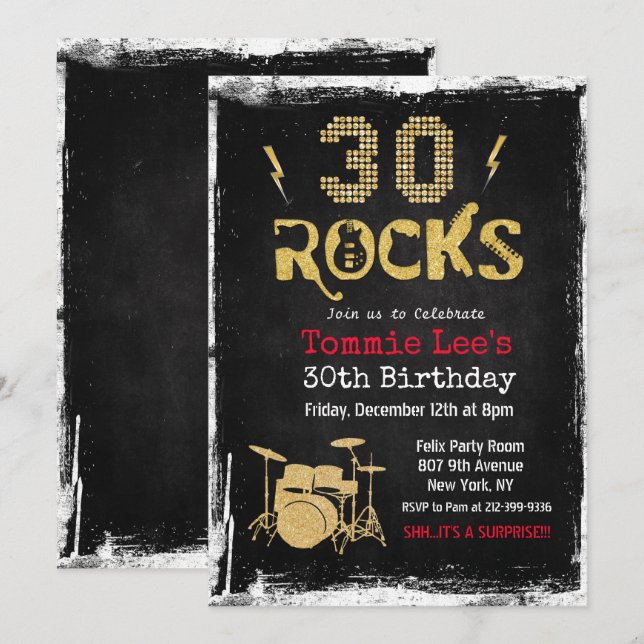 30 Sten Rockstar Guitar 30års födelsedag-inbjudan Inbjudningar (Fram/baksida)