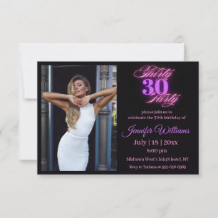 30-tal,30års födelsedag-foto-rosa neonsvart inbjudningar
