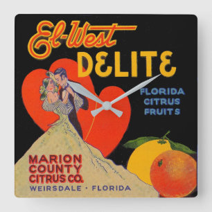 30-talart décoEl-Väster Delite Florida citrusfru Fyrkantig Klocka