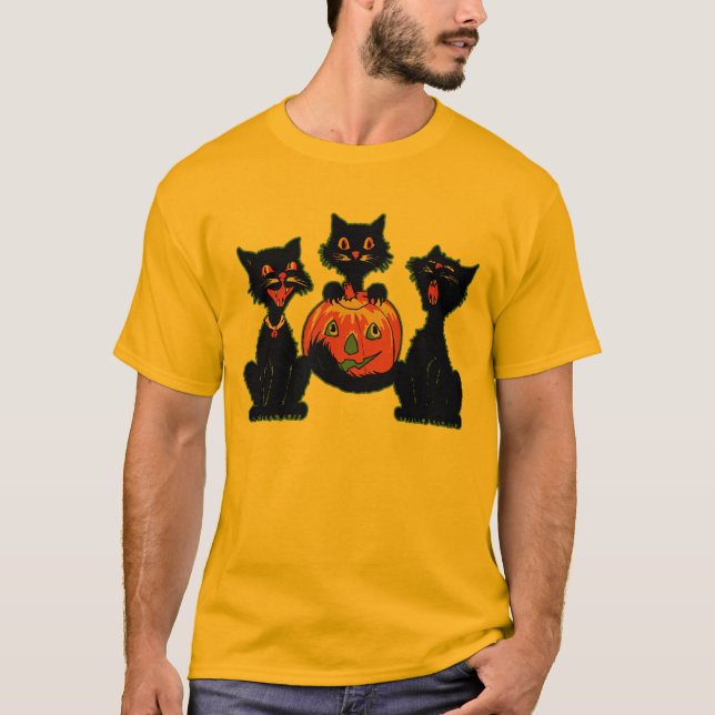 30-talHalloween svarta katter med jacken O'Lantern T-shirt (Framsida)
