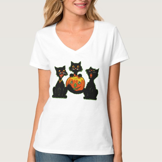 30-talHalloween svarta katter med jacken O'Lantern Tee (Framsida)