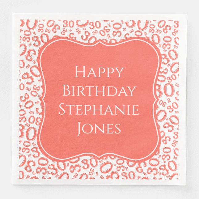 30 tim. födelsedagskoral/vit hakparentnummer Mönst Pappersservett (Framsida)
