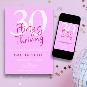 30, Vänd, Thrive Modern Rosa 30års födelsedag Inbjudningar